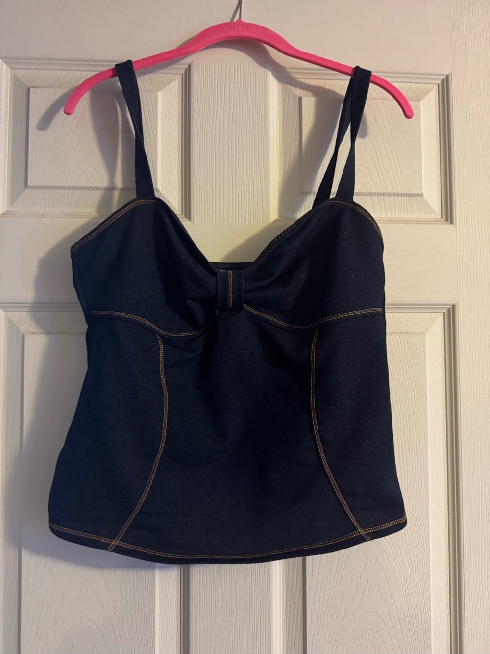 Bisou Bisou Denim Colored Stretch  Bustier Camisole with Contrast Tan Stitching